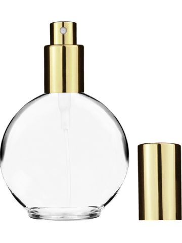 Round design 128 ml, 4.33oz  clear glass bottle  with shiny gold spray pump.