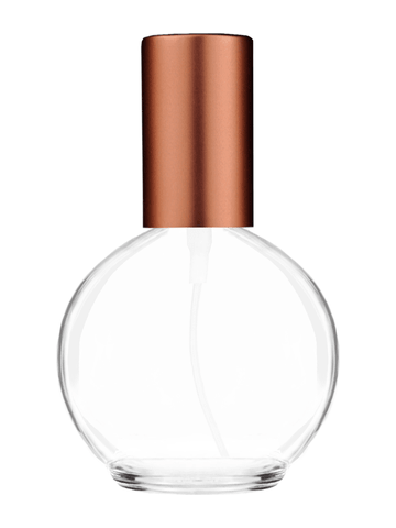 Round design 78 ml, 2.65oz  clear glass bottle  with matte copper spray pump.