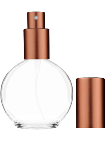 Round design 78 ml, 2.65oz  clear glass bottle  with matte copper spray pump.