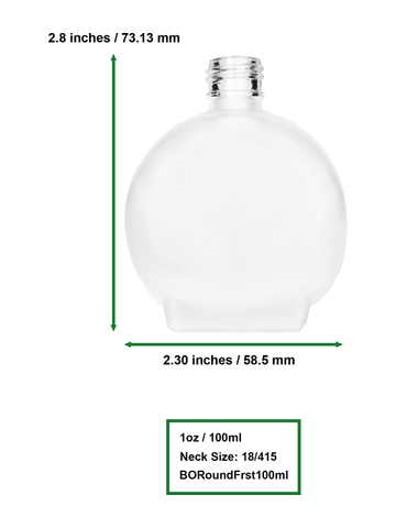 Round design 128 ml, 4.33oz frosted glass bottle with ivory vintage style bulb sprayer with shiny silver collar cap.