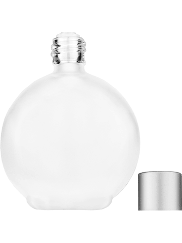 Round design 128 ml, 4.33oz frosted glass bottle with reducer and silver matte cap.