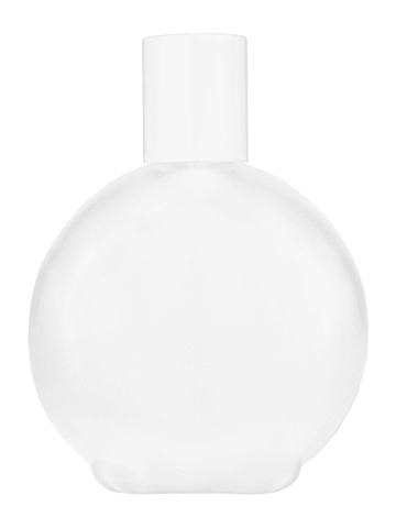 Round design 128 ml, 4.33oz frosted glass bottle with reducer and white cap.