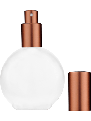 Round design 128 ml, 4.33oz frosted glass bottle with matte copper spray pump.