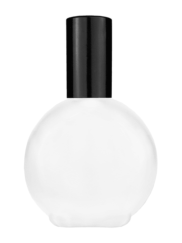 Round design 128 ml, 4.33oz frosted glass bottle with shiny black spray pump.