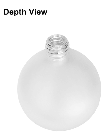 Round design 78 ml, 2.65oz frosted glass bottle with reducer and ivory faux leather cap.