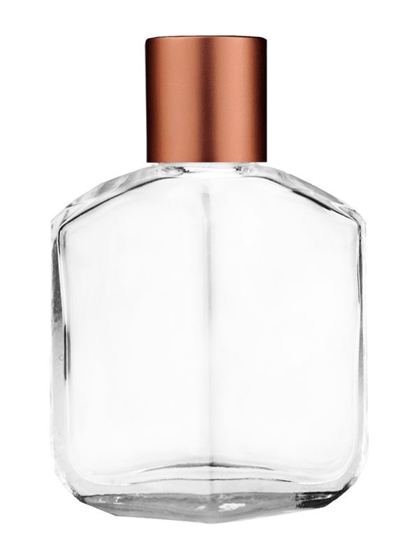 Empty Clear glass bottle with short matte copper cap capacity: 13ml, 1/2oz. For use with perfume or fragrance oil, essential oils, aromatic oils and aromatherapy.