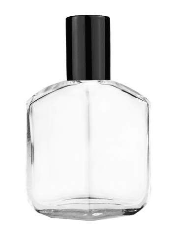 Royal design 13ml, 1/2oz Clear glass bottle with metal roller ball plug and black shiny cap.