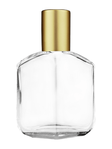 Royal design 13ml, 1/2oz Clear glass bottle with metal roller ball plug and matte gold cap.