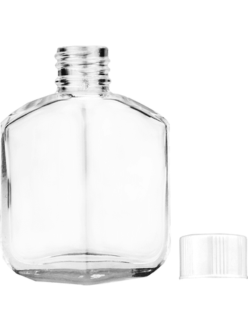 Royal design 13ml, 1/2oz Clear glass bottle with short white cap.