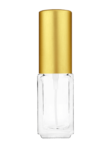 Sleek design 5ml, 1/6oz Clear glass bottle with matte gold spray.