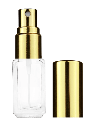 Sleek design 5ml, 1/6oz Clear glass bottle with shiny gold spray.