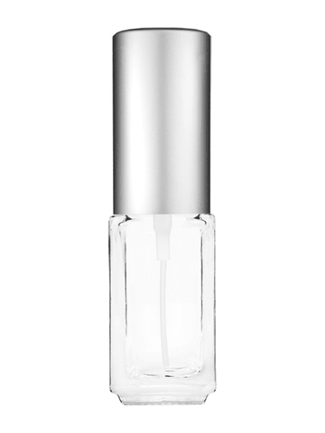 Sleek design 5ml, 1/6oz Clear glass bottle with matte silver spray.