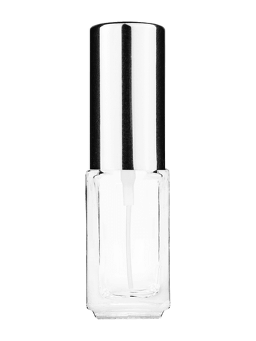 Sleek design 5ml, 1/6oz Clear glass bottle with shiny silver spray.