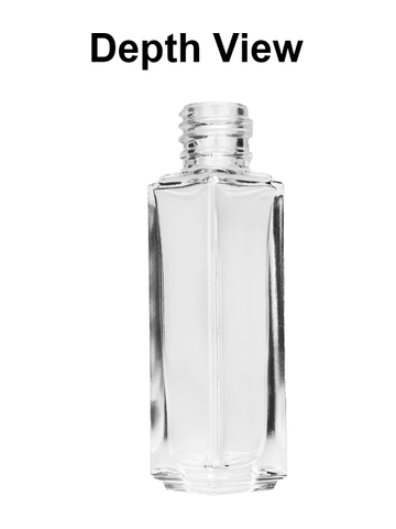 Sleek design 8ml, 1/3oz Clear glass bottle with plastic roller ball plug and shiny silver cap.