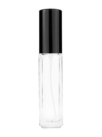 Sleek design 8ml, 1/3oz Clear glass bottle with shiny black spray.