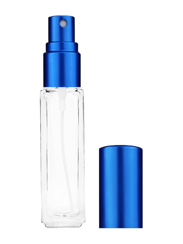 Sleek design 8ml, 1/3oz Clear glass bottle with matte blue spray.