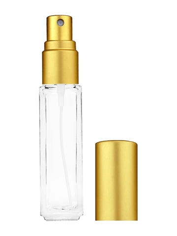 Sleek design 8ml, 1/3oz Clear glass bottle with matte gold spray.