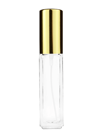 Sleek design 8ml, 1/3oz Clear glass bottle with shiny gold spray.