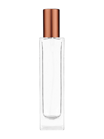 Sleek design 100 ml, 3 1/2oz  clear glass bottle  with matte copper spray pump.