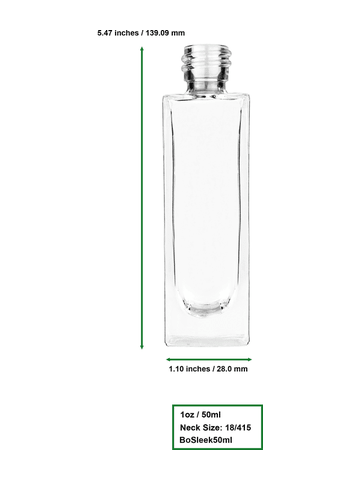 Sleek design 30 ml, 1oz  clear glass bottle  with matte silver vintage style sprayer with matte silver collar cap.