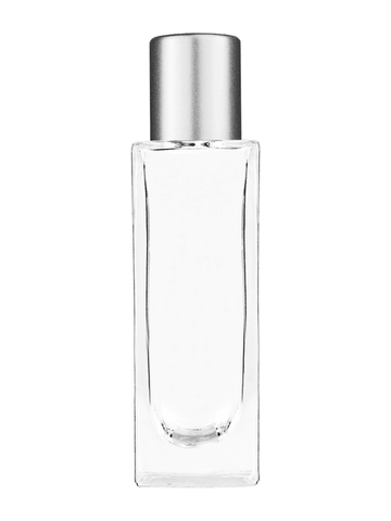 Sleek design 30 ml, 1oz  clear glass bottle  with reducer and tall silver matte cap.