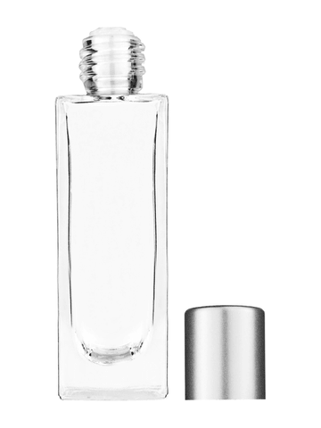 Sleek design 30 ml, 1oz  clear glass bottle  with reducer and tall silver matte cap.