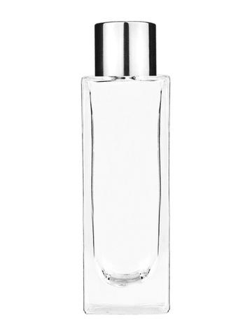 Sleek design 30 ml, 1oz  clear glass bottle  with reducer and shiny silver cap.