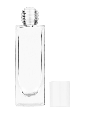 Sleek design 30 ml, 1oz  clear glass bottle  with reducer and white cap.