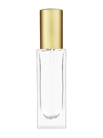 Sleek design 30 ml, 1oz  clear glass bottle  with matte gold spray pump.