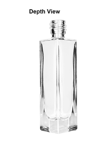 Sleek design 50 ml, 1.7oz  clear glass bottle  with reducer and brown faux leather cap.