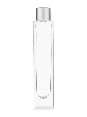 Sleek design 50 ml, 1.7oz  clear glass bottle  with reducer and silver matte cap.