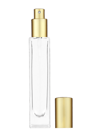 Sleek design 50 ml, 1.7oz  clear glass bottle  with matte gold spray pump.