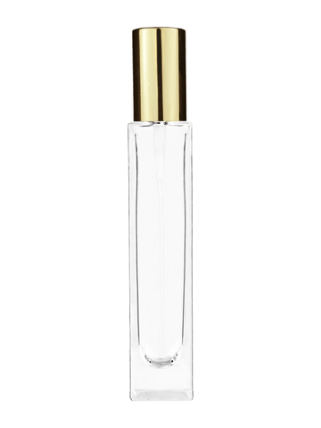 Sleek design 50 ml, 1.7oz  clear glass bottle  with shiny gold spray pump.