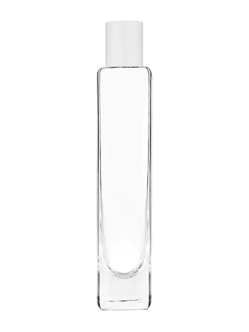 Slim design 100 ml, 3 1/2oz  clear glass bottle  with reducer and white cap.