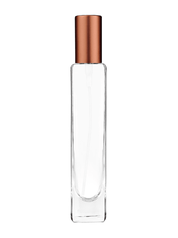 Slim design 100 ml, 3 1/2oz  clear glass bottle  with matte copper spray pump.