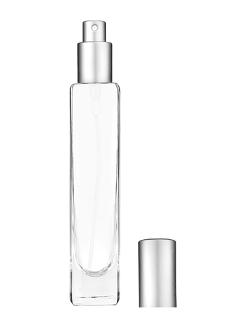 Slim design 100 ml, 3 1/2oz  clear glass bottle  with matte silver spray pump.