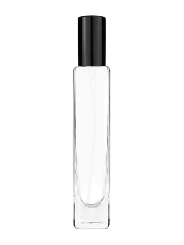 Slim design 100 ml, 3 1/2oz  clear glass bottle  with shiny black spray pump.