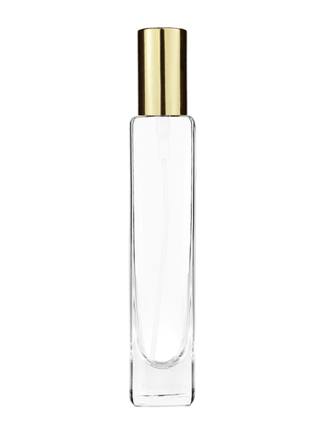 Slim design 100 ml, 3 1/2oz  clear glass bottle  with shiny gold spray pump.