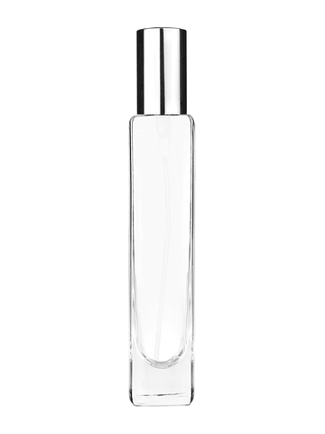 Slim design 100 ml, 3 1/2oz  clear glass bottle  with shiny silver spray pump.