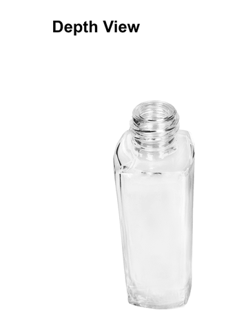 Slim design 30 ml, 1oz  clear glass bottle  with reducer and brown faux leather cap.