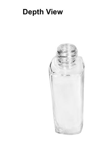 Slim design 30 ml, 1oz  clear glass bottle  with reducer and ivory faux leather cap.