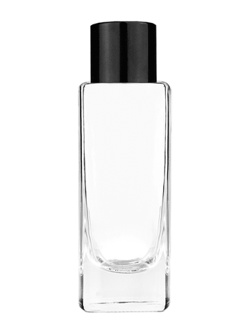 Slim design 30 ml, 1oz  clear glass bottle  with reducer and black shiny cap.