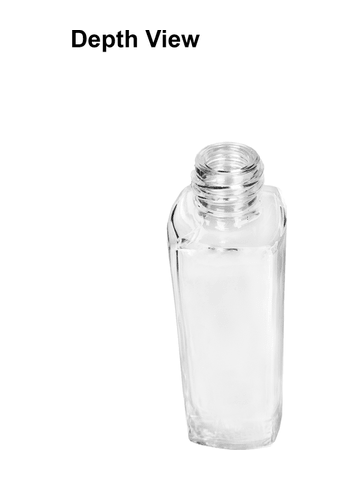 Slim design 30 ml, 1oz  clear glass bottle  with reducer and tall black shiny cap.