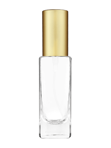 Slim design 30 ml, 1oz  clear glass bottle  with matte gold spray pump.