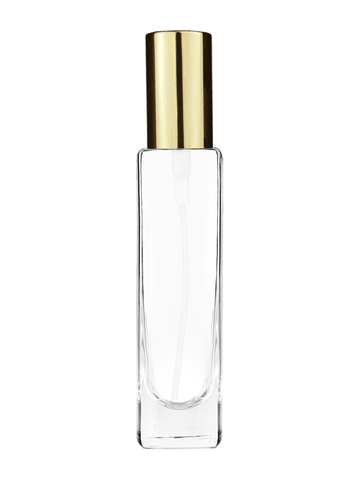 Slim design 50 ml, 1.7oz  clear glass bottle  with shiny gold spray pump.