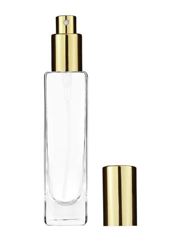 Slim design 50 ml, 1.7oz  clear glass bottle  with shiny gold spray pump.