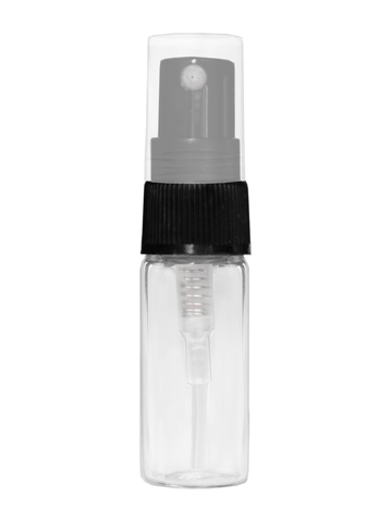 3.3ml Clear Glass Bottle with Black Spray Pump and Clear Cap.