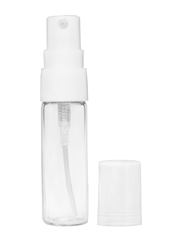 Clear Glass Bottle with White Spray Pump and Clear Cap. Capacity: 4ml