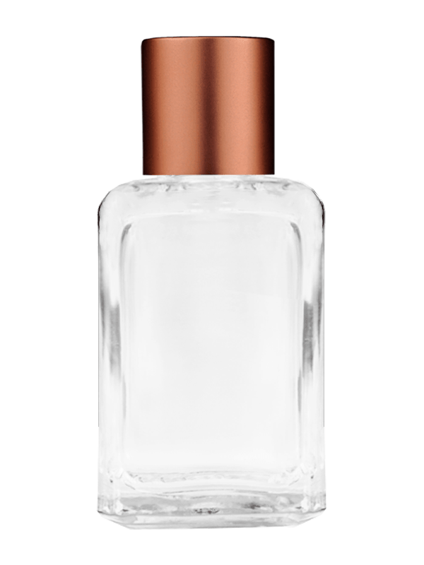 Empty Clear glass bottle with matte copper cap capacity: 15ml, 1/2oz. For use with perfume or fragrance oil, essential oils, aromatic oils and aromatherapy.