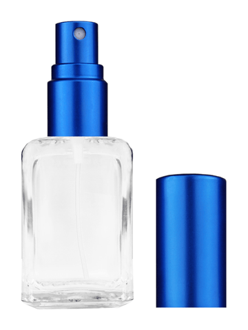 Square design 15ml, 1/2oz Clear glass bottle with matte blue spray.